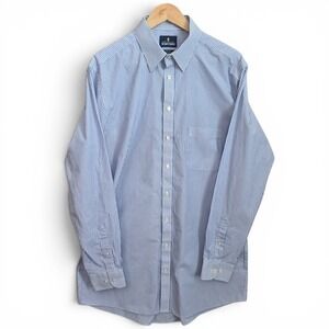 Stafford Dress Shirt Mens 16.5 36/37 X Tall Fit Blue Striped Travel Button